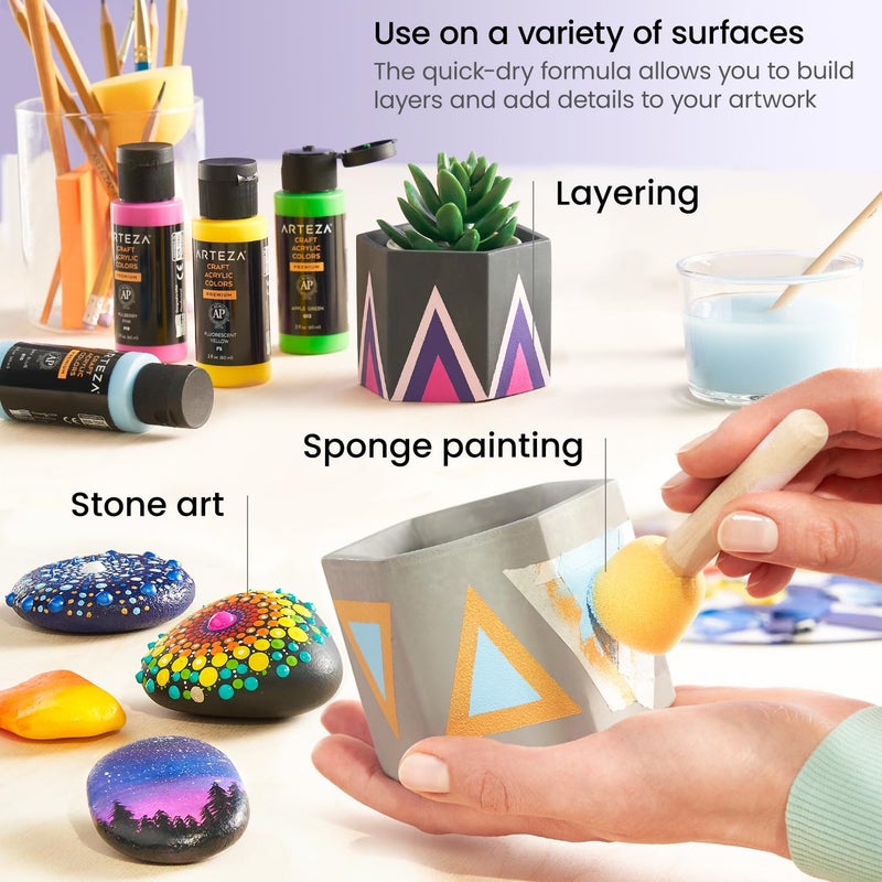 ARTEZA Craft Acrylic Paint, A404 Watermelon Pink, 4 ounces Bottle, Water-Based, Blendable, Matte Acrylic Paint for Art & DIY Outdoor Projects - Image 3